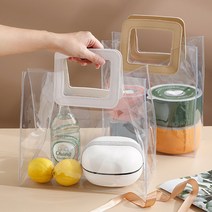 [해외직구] 다용도 짱짱한 PVC 투명 방수 비닐 가방 쇼핑 백 장바구니, 스몰, 화이트핸들