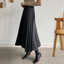 밴딩플리츠주름 인조가죽 레자레더롱스커트