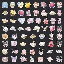 산리오 콜렉트북 Kawaii Sanrio Kuromi 멜로디 Cinnamoroll Purin Dog 헬로 키티 스타 커비 3D 아바타 스티커 앨범 DIY 장난감 60 개, [02] 60pcs B
