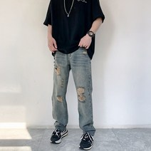 일자 9부 팬츠 2022 봄 여름 레트로 클래식 워싱 대미지 데님입니다 바지남자 스트레이트핏 와이드 4996104084