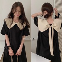왕 리본 카라 원피스 귀염 뽀짝 러블리 드레스 휴양지 데이트 데일리 봄 여름 가을 여리핏