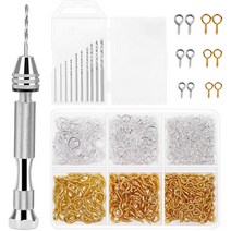 수지 도구 키트 1pcs 핀 바이스 핸드 드릴 10pcs 드릴 비트 및 DIY 키 체인 펜던트 만들기를위한 400pcs 나사 눈 핀, 하나, 금은