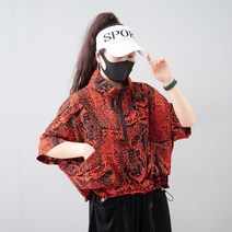 라오농 여름 반팔 티셔츠 느슨한 대형 박쥐 셔츠 레오파드 지퍼 셔츠 LL +04F5rQf6U