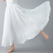 따봉오빠 여성 무용 주름 플레어 롱 스커트 화이트(DB451)