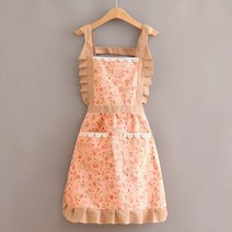 바른광 꽃무늬 원피스 프릴 앞치마, 러블리 핑크