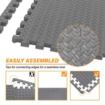 Mat Block 인터로킹 폼 타일 퍼즐 매트 바닥용 2.2제곱미터(24제곱.. 정품보장, Grey