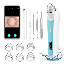 블랙헤드 리무버 진공청소기 카메라용 블랙 헤드 추출 도구 USB 인터페이스 타입 모공 청소기 남성 및 여성용 모공 클리너 흡입 헤드 6개 및 3가지 조절 모드 (블랙), Blue