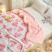 여름엔 차가운 이불 여름엔 얇은 에어컨은 여름이불 물세탁 가능, 핑크 하트