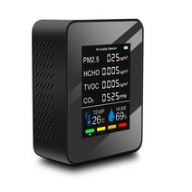 복합가스측정기 다기능 6in1 co2 meter 디지털 온도 습도 테스터 이산화탄소 tvoc hcho pm2.5 공기 품질 모니터, 검은색