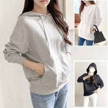 국산 여성 100% 순면 포켓 무지후드티 가을 간절기 기본 티셔츠 회색 흰색 검정