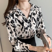 로로스키니 여성 호피 빅카라 블라우스 여자 브이넥 가을 긴팔 셔츠 LS0432
