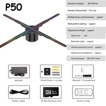 3D 광고 프로젝터 와이파이 Led 사인 홀로그램 램프 플레이어 원격 디스플레이 팬 로고 라이트, P50 Set_US Plug, 02 US Plug