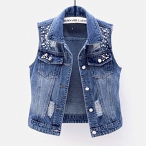 JUSTFEELING 80kg까지 여성 봄 가을 데님 찢청 민소매 청 조끼 베스트