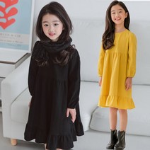 미니로이 여아용 네트 셔링 긴팔 원피스