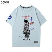 남성 커플 nasa 합작 플래그샵 홈페이지 미국 여름 단소, T04-XL, C17-블루색 1