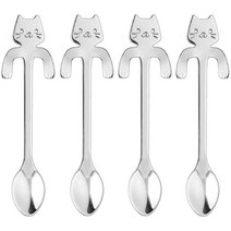Qiuerte 4 조각 디저트 숟가락 세트 고양이 디자인 작은 술 차 설탕 케이크 아이스크림 식기에 대 한 작은 귀여운 스테인레스 스틸 에스프레소 커피 스푼