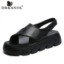 DRKANOL-패션 여성 샌들 크로스 정품 암소 가죽 오픈 토 웨지 힐 샌들 숙녀 플랫폼 캐주얼 여름 신발 2023
