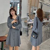 라게타 네이비 체크 패턴 정장스타일 원피스 하객룩 오피스룩 빅사이즈 77사이즈