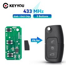 keyyou 3 버튼 플립 자동차 원격 제어 키 전자 회로 기판 433mhz with chip for ford focus 2 3 mondeo fiesta, 칩하지 마십시오