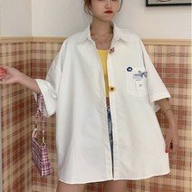 나루니 W04631 여성셔츠 반팔셔츠 오버핏셔츠 루즈핏 큰사이즈 박시한 여름셔츠 예쁜 3컬러 빅사이즈
