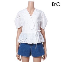 ENC 퍼프 펀칭 랩스타일 리본 블라우스 (ENBA22501Z)