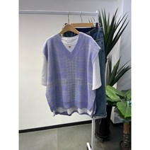 봄신상 무배 데일리 오버핏 체크 브이넥 트임 언발 롱 니트조끼