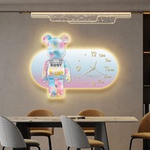 곰돌이 벽시계 거실 캐릭터 귀여운 디자인 소품 벽걸이시계, 크리 에이 티브 크리스탈 도자기 공예 표면 (램프 제외, 곰은부자가된다F