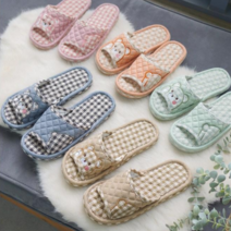 3중 바닥 체크 곰돌이 누빔 패브릭 슬리퍼 (5color) 커플 실내화, 그레이(남)