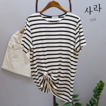 사라7351 찰랑보들 실켓스판 기본핏 스트라이프 반팔티셔츠(5컬러)