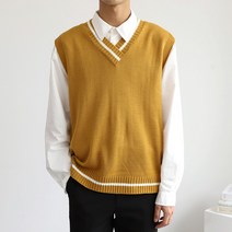 더베이직샵 남여공용 세미오버 라인 솔리드 브이넥 베이직 니트 베스트