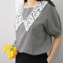 빅걸스토리 레이스 체크 반팔 남방블라우스