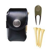 프롬더핸드 골프볼 골프공 가죽 주머니 파우치 케이스, 블랙+디봇도구1개+골프티꽂이3개