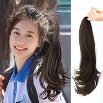 내추럴 웨이브 여신 포니테일 집게 부분가발 인모가발, 진갈색