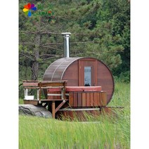 야외 사우나 스팀 룸 원형 나무 통 비 방지 목재 스팀 스토브 원적외선 빌라 발코니 광파 욕실, 밝은노란색독당근야외A