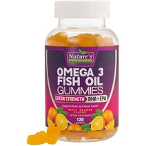 오메가 3 피쉬 오일 젤리 포함 DHA EPA 남성 여성용 오메가3 비타민 GMO 프리 오렌지 맛, 120 Count (Pack of 1)