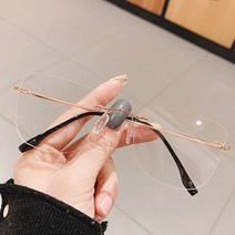 초경량 알작은 사각 금테 무테 안경테 남자 여자 패션 안경 평광렌즈 블루라이트 차단