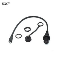 마이크로 USB 2.0 방수 케이블 5 핀 IP67 수-암 패널 마운트 커넥터 연장 코드 30cm 1m, [02] 0.3m, [01] Black