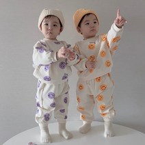 봄 유아 빈티지 스마일세트 5-11호 키즈 유아커플룩 둥이 자매 형제 남매 어린이집 유치원 등원룩