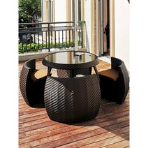 라탄 작은 테이블 발코니 의자 등나무 쓰리피스 야외, 박스형의자4개+유리사각테이블(블랙)