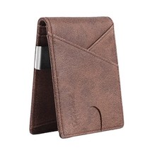 ZECICO 지갑 남성용 슬림 RFID 미니멀리스트 바이폴드 가죽 카드 홀더 전면 포켓 스몰 스마트 얇은 여행용 차단 머니 클립 ID 창 선물 상자 클래식 브라운. 모던.186