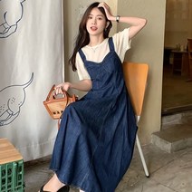 디작소 여성 스티치 데님 뷔스티에 나시 롱 원피스