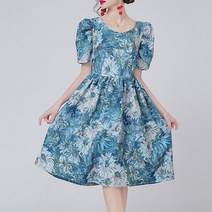 kirahosi 여름 여성 플라워 궁중 빈티지 벌룬 소매 조거 원피스