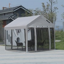 행사용천막 가제보 대형 지붕 야외 간이 조립식 옥상 테라스 그늘막 주차 차고, 베이지 3mx3m + 4면 메쉬