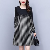 [이꾸띠] 엔비리 여성 봄 가을 라운드넥 체크 배색 가슴 프릴 깔끔하고 귀여운 스타일 원컬러 미니 원피스