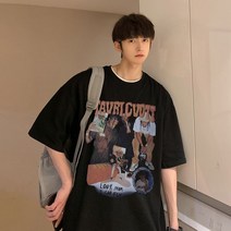 빈티지반팔티 프린트 아메리카 힙합 루즈핏 티셔츠 스트리트