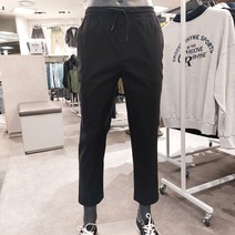 그루브라임플레이 [카이아크만] 가볍고 편한 봄 가을 남여공용 나일론 사방스판 풀밴딩 루즈테이퍼드 팬츠 KQFDYZ799P 블랙 뉴코아부천점
