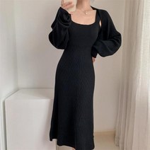 동남아원피스 하와이 원피스 발리 베트남 휴양지룩 동남아 여행룩 괌 다낭 해외여행룩 여름옷 세련된 니트 미디 드레스 여성용 가을/겨울용 오피스 레이디 스웨터 2 피스 세트 클럽 파티