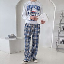 뉴메이드 도준 울 모직 체크 와이드 팬츠