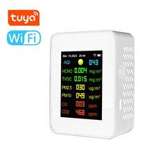 공기질 측정 T-uya Wifi 대기질 측정기 7 인 1 PM2.5 PM10 산화탄소 CO2 TVOC HCHO AQI 테스터 TFT 컬러 스크린 이산화탄소 검출기, [01] 7in1 white