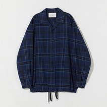 브이투 오픈카라 스트링 체크셔츠_네이비 - NAVY 126582